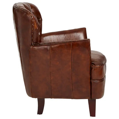 Saddle Brown Brown Victor Mocha Button Back Armchair