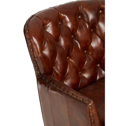 Saddle Brown Brown Victor Mocha Button Back Armchair