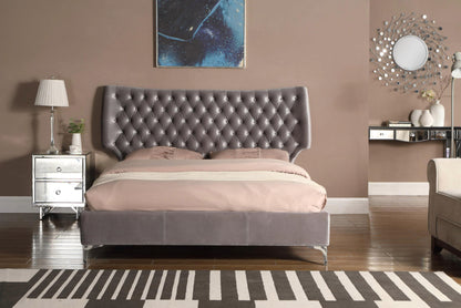 Ashbourne Velvet Double Bed Grey-JE Retailonline