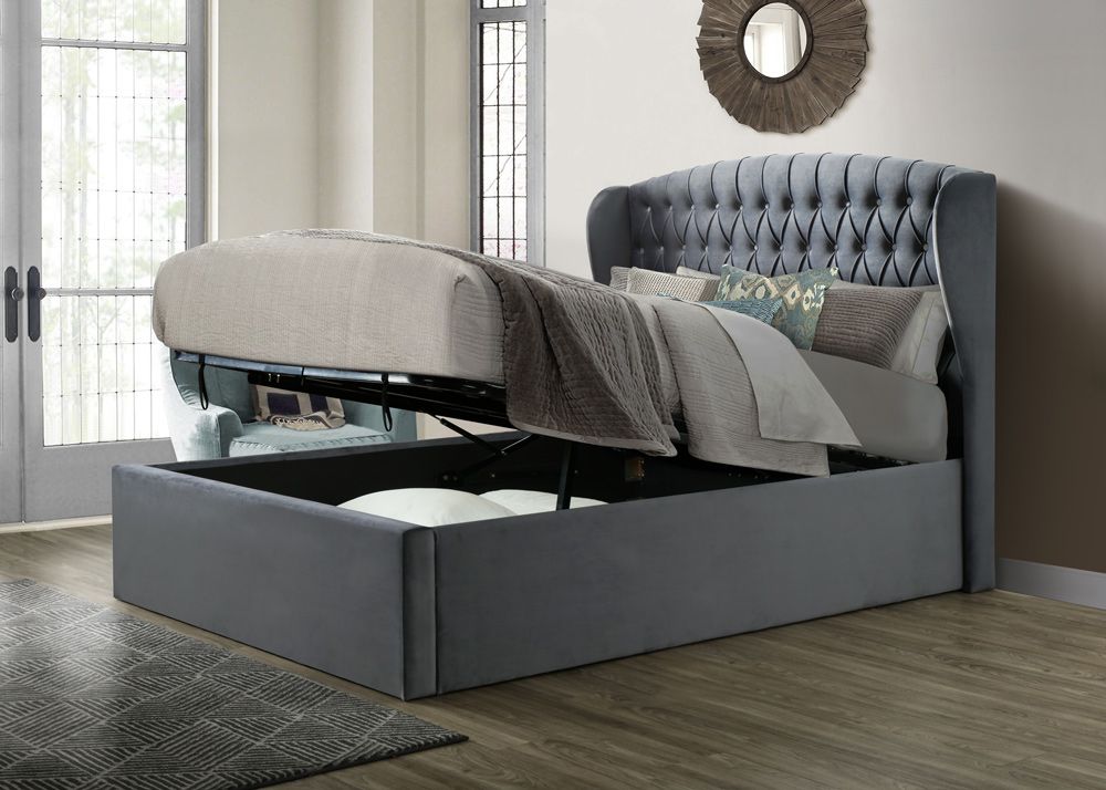 Warwick Grey Velvet Ottoman Bed-JE Retailonline