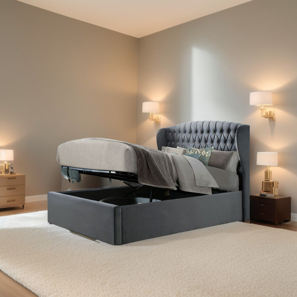 Warwick Grey Velvet Ottoman Bed-JE Retailonline