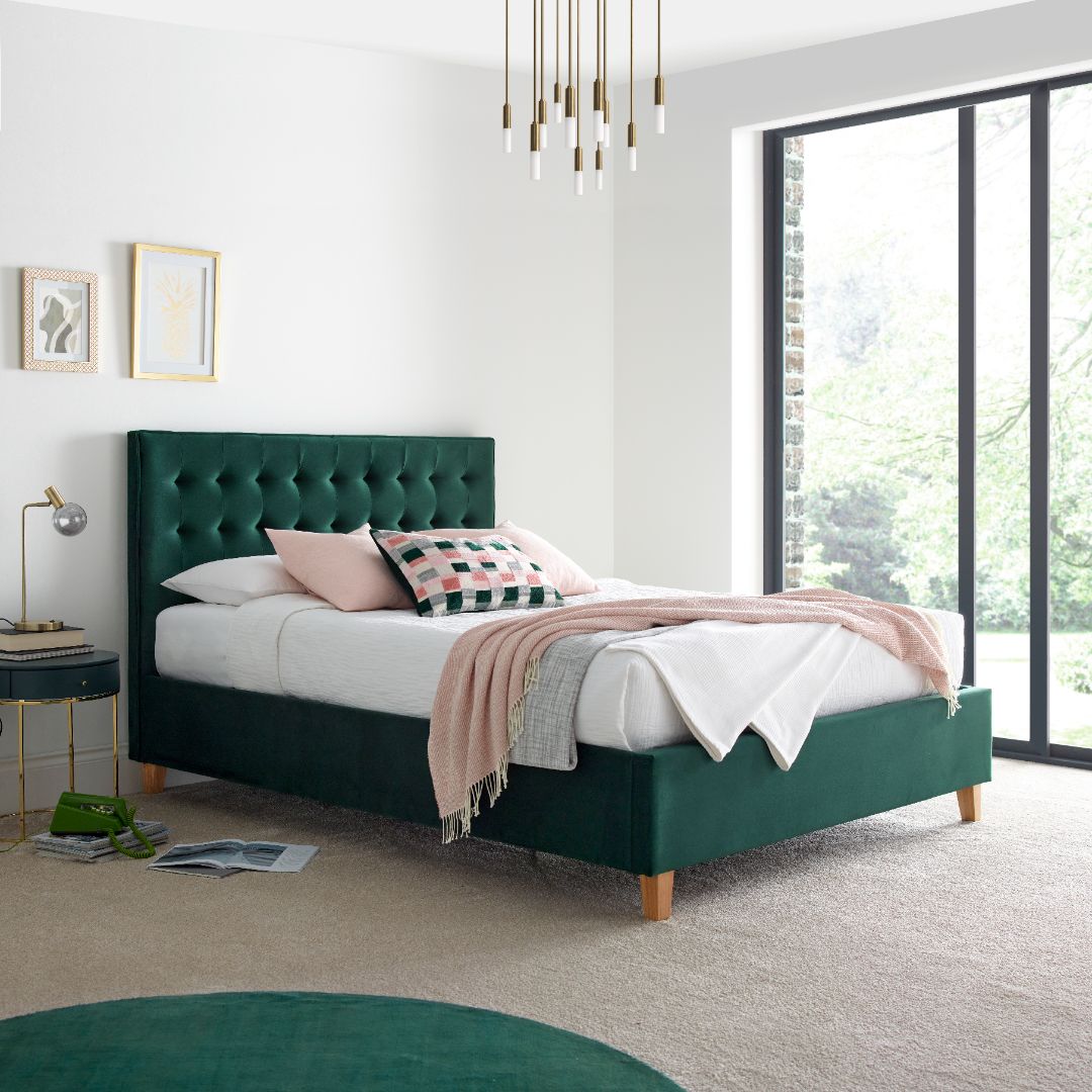 Kingham Green Velvet Ottoman Bed-JE Retailonline