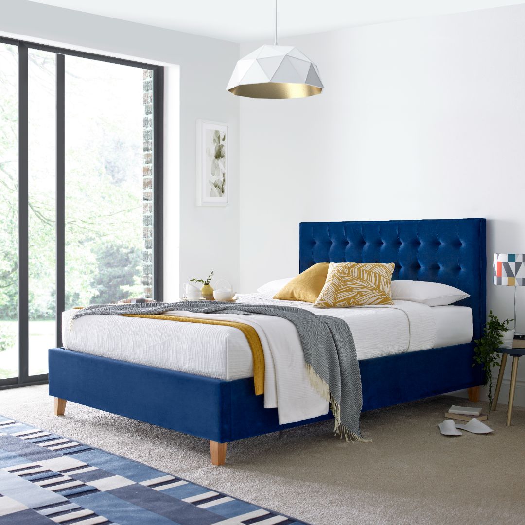 Kingham Blue Velvet Ottoman Bed-JE Retailonline