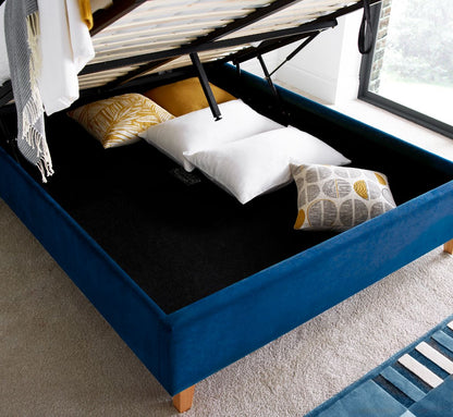 Kingham Blue Velvet Ottoman Bed-JE Retailonline