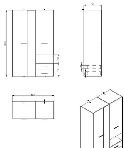 Limone Grey Oak 3 Door Wardrobe AMOS