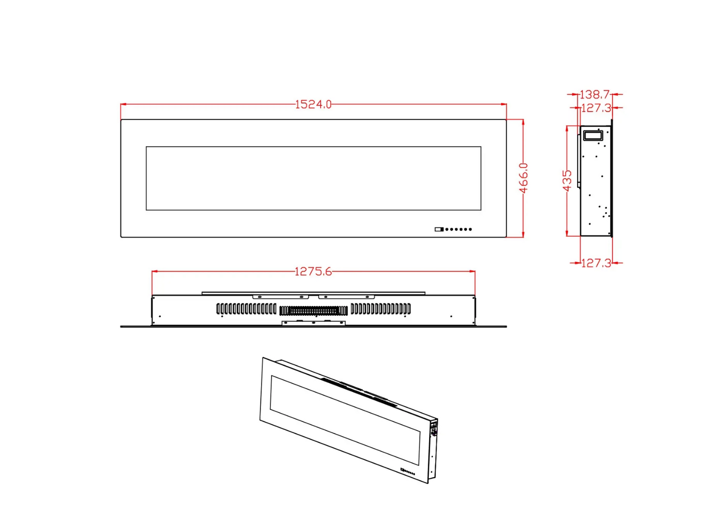 Black Azurite 152 cm - Wall-Mounted Electric Fireplace