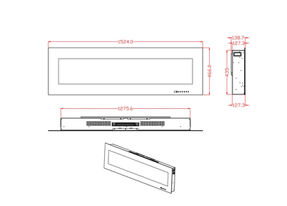 Black Azurite 152 cm - Wall-Mounted Electric Fireplace