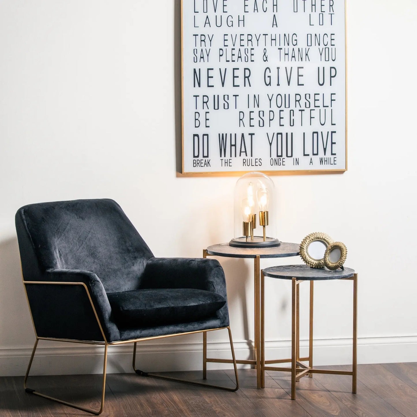 Dark Slate Gray Set Of 2 Gold And Black Marble Tables