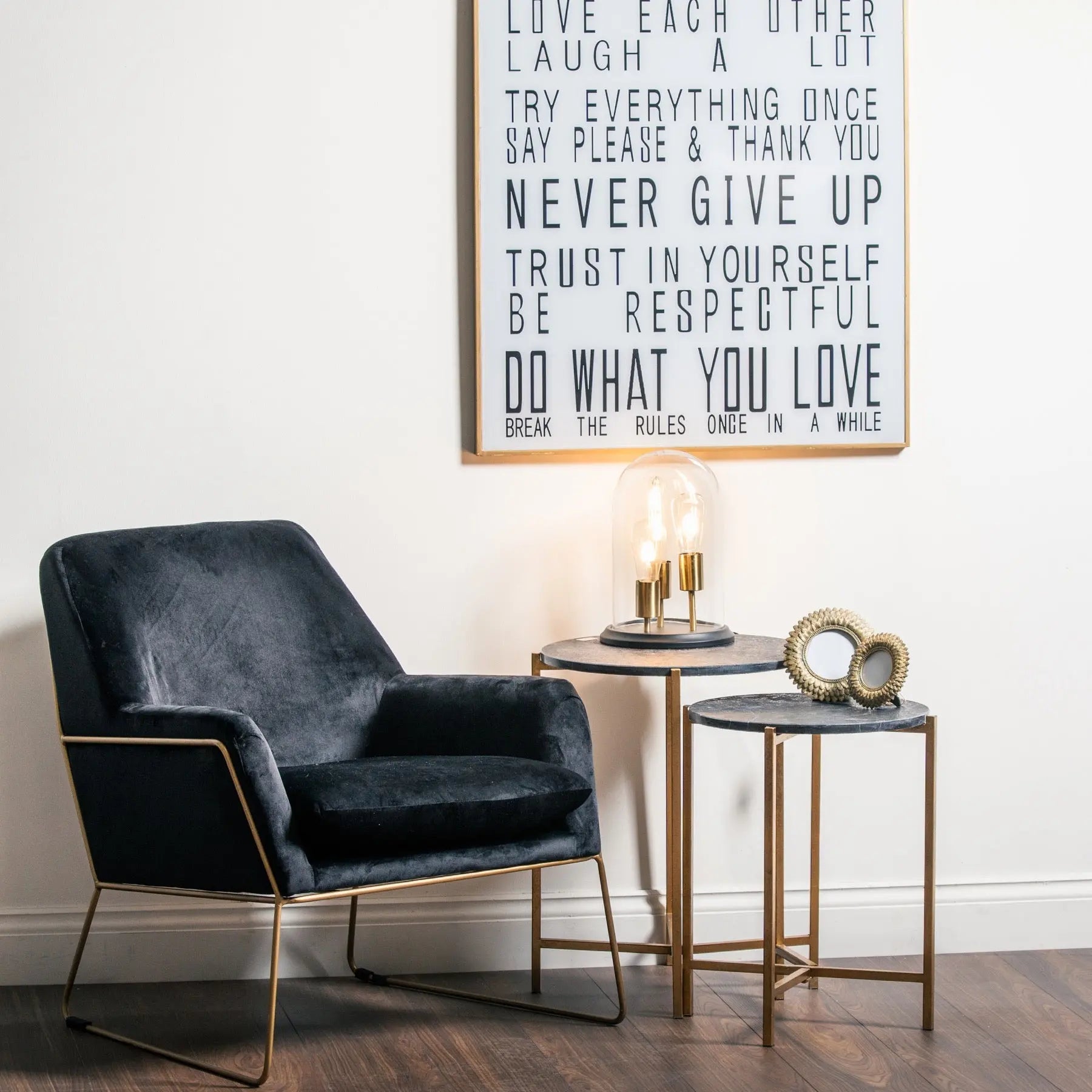 Dark Slate Gray Set Of 2 Gold And Black Marble Tables