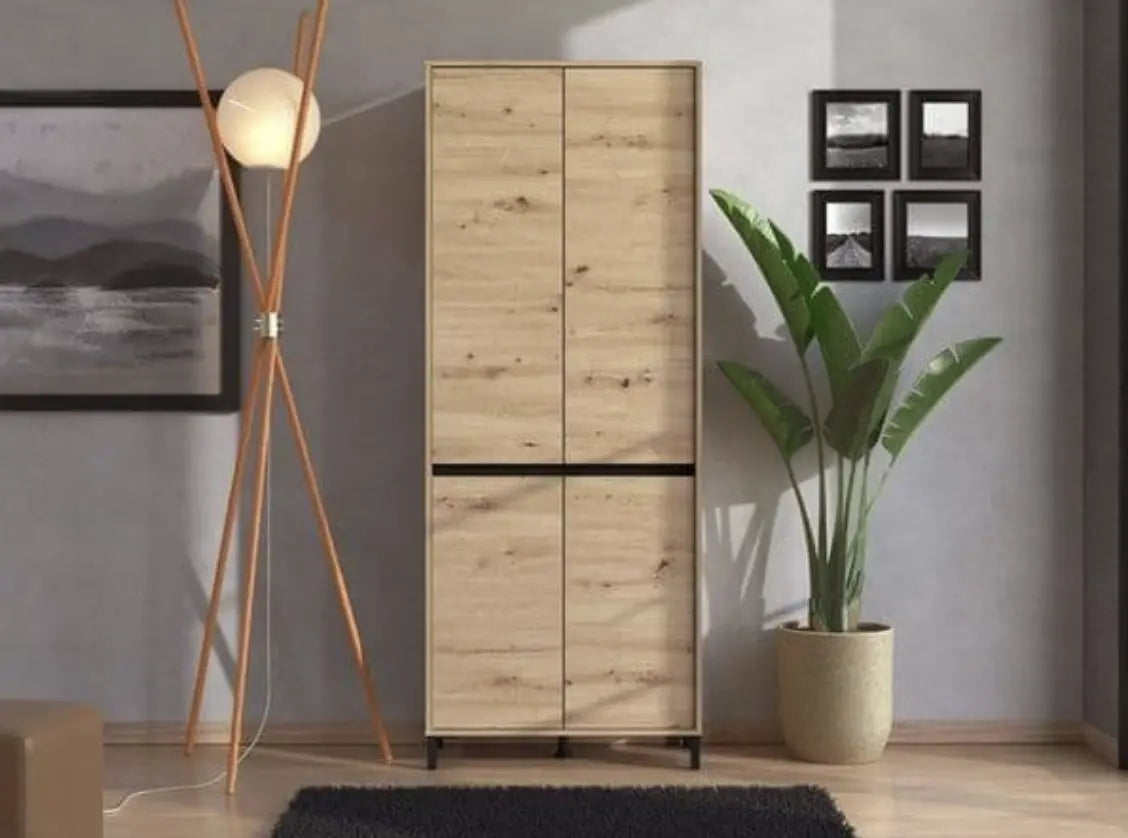 Toshiro Oak Effect 40 Pair Tall Shoe Cabinet Cupboard AMOS