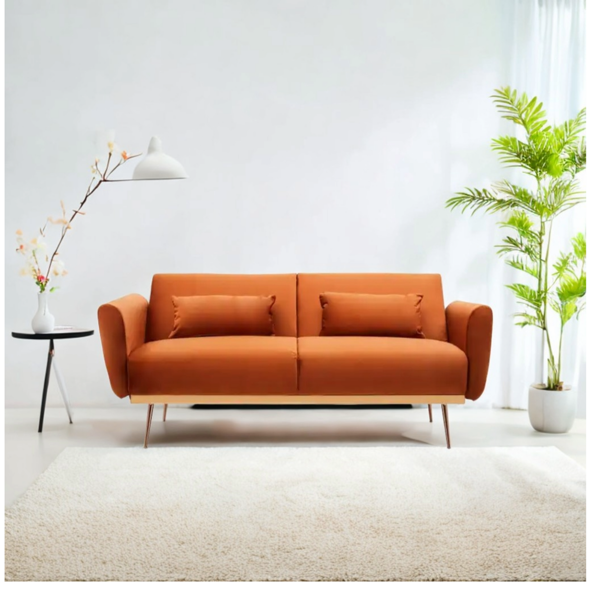 Light Gray Hatton Burnt Orange Velvet Sofa Bed