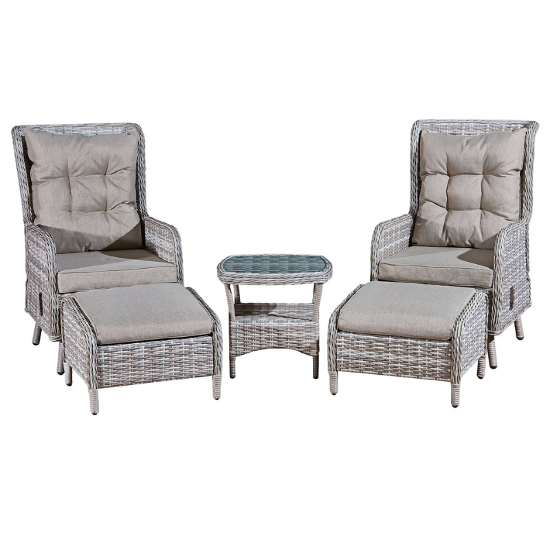 Majorca Rattan 2 Seat Recliner Tea for Two Set in Dove Grey with Stools-JE Retailonline