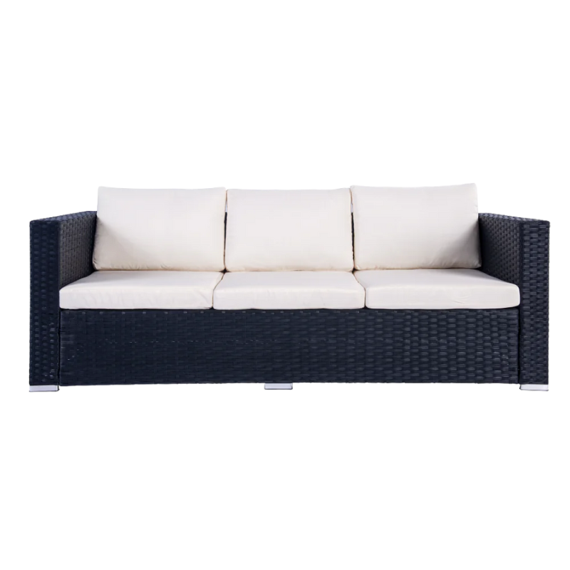 Mercia 4 Seat Black Rattan Set with white cushions-JE Retailonline