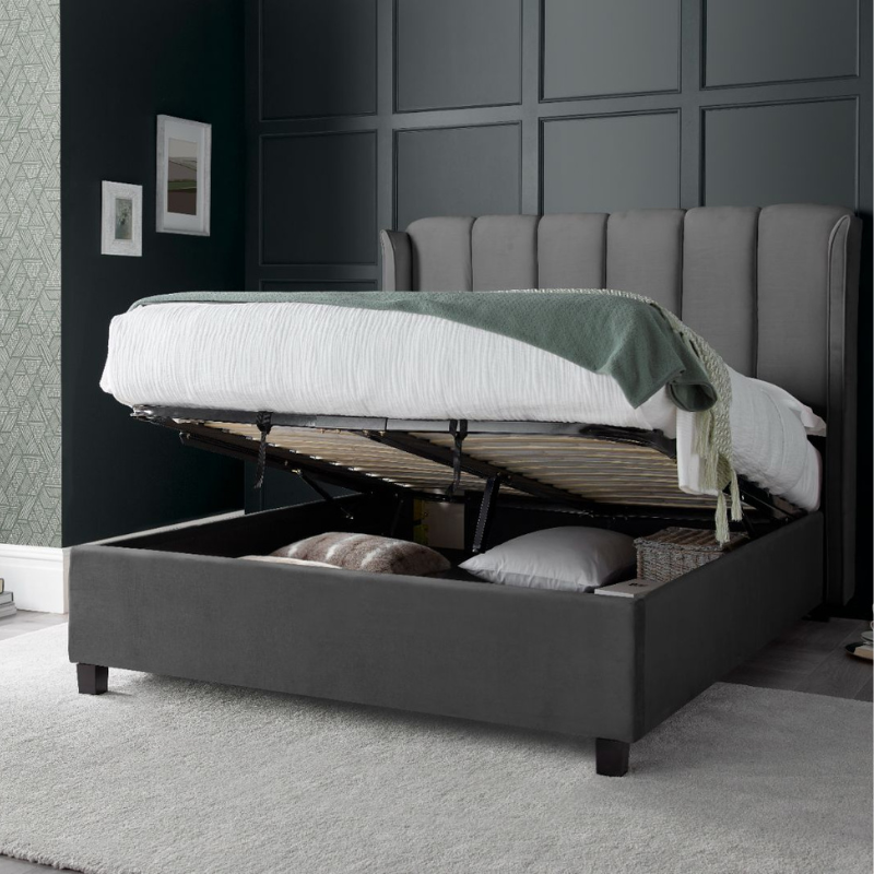 Aurora Grey Velvet Ottoman Bed Double (4ft6)-JE Retailonline