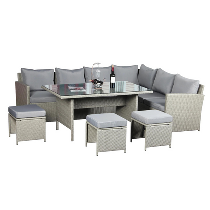 Knutsford 9 Seat Corner Rattan Garden Dining Set-JE Retailonline