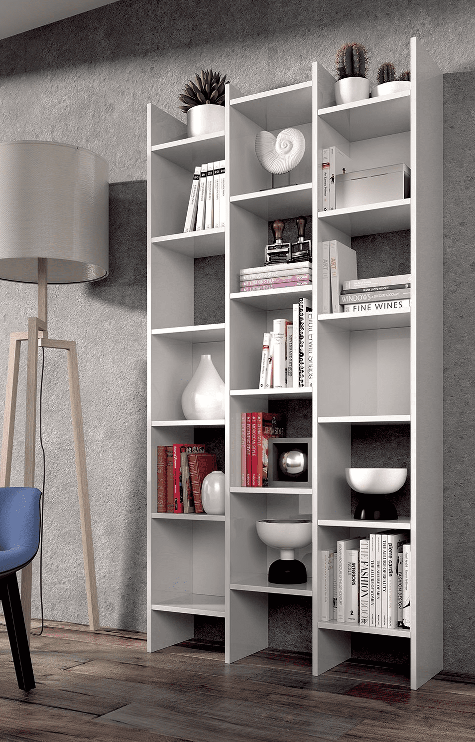 Cadiz White Gloss Triple Bookcase