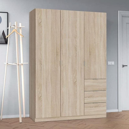 Cairo Oak Wardrobe with Effect Compact 3 Door 3 Drawer