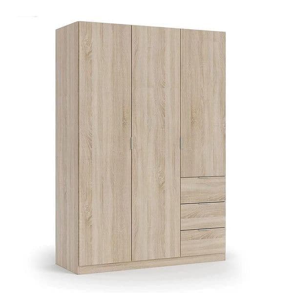 Cairo Oak Wardrobe with Effect Compact 3 Door 3 Drawer