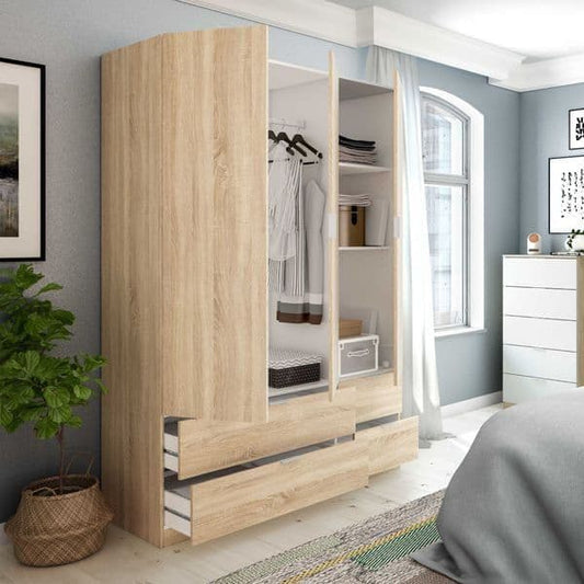 Cairo Oak Effect Compact 3 Door 4 Drawer Space Wardrobe