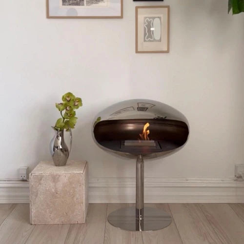 Cocoon Pedestal Fireplace in Polished Steel-JE Retailonline