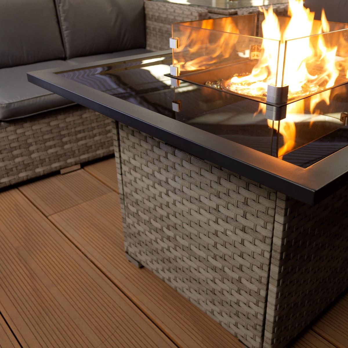 Acorn Rattan 5 Seat Firepit Lounge Set in Dove Grey-JE Retailonline