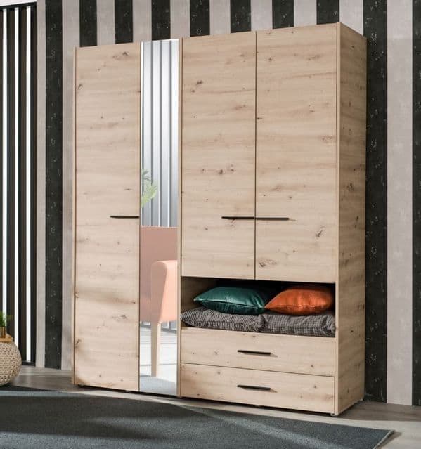 Grey Oak Wardrobe | Grey 4 Drawer Wardrobe | J&E Retailonline
