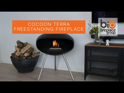 Cocoon Terra fireplace  in Matte Black with Steel Legs