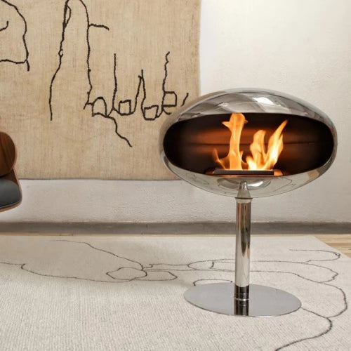 Cocoon Pedestal Fireplace in Polished Steel-JE Retailonline