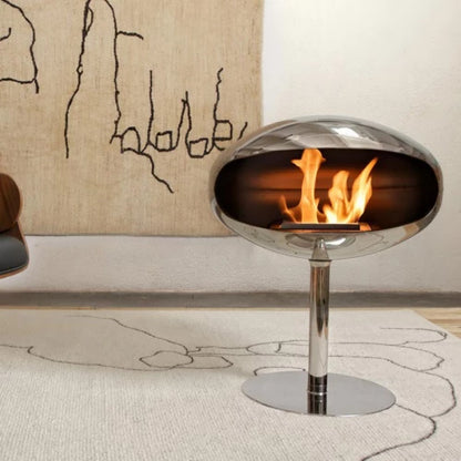 Cocoon Pedestal Fireplace in Polished Steel-JE Retailonline