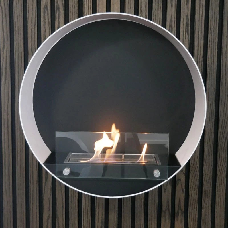 Dark Slate Gray Round Wall Mounted Biofireplace Delaware in Black