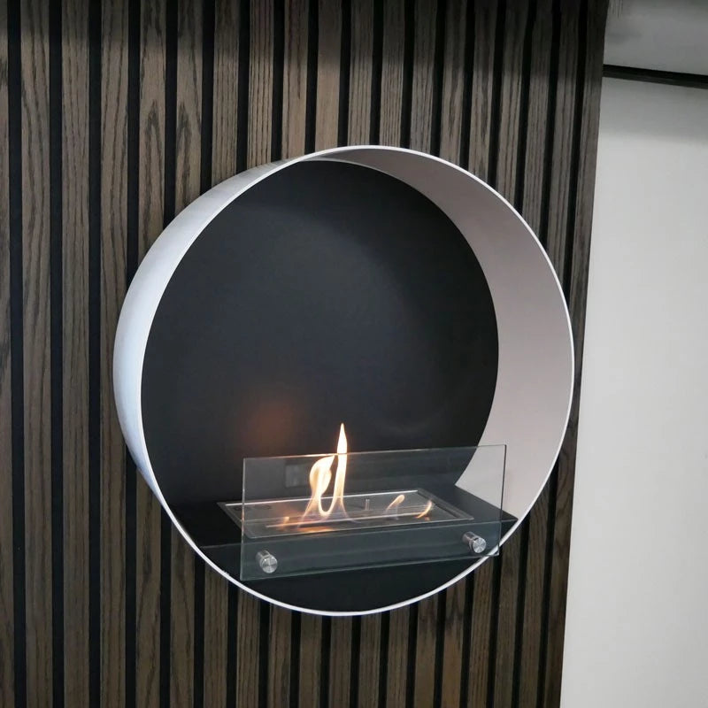 Dark Slate Gray Round Wall Mounted Biofireplace Delaware in Black