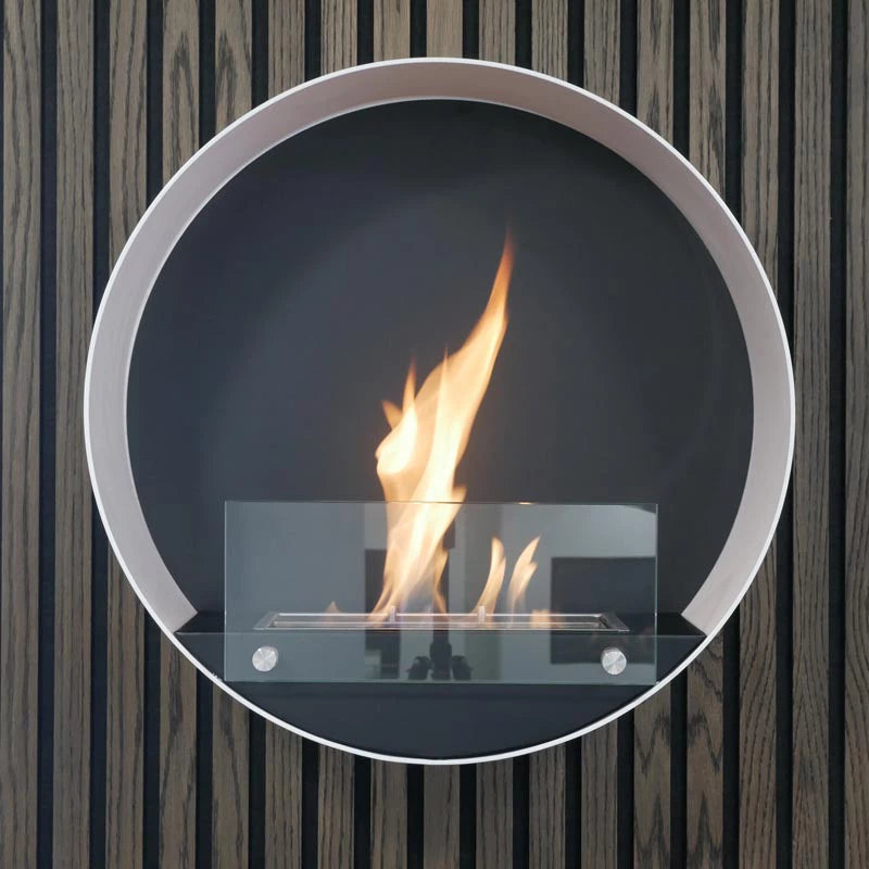 Dark Slate Gray Round Wall Mounted Biofireplace Delaware in Black